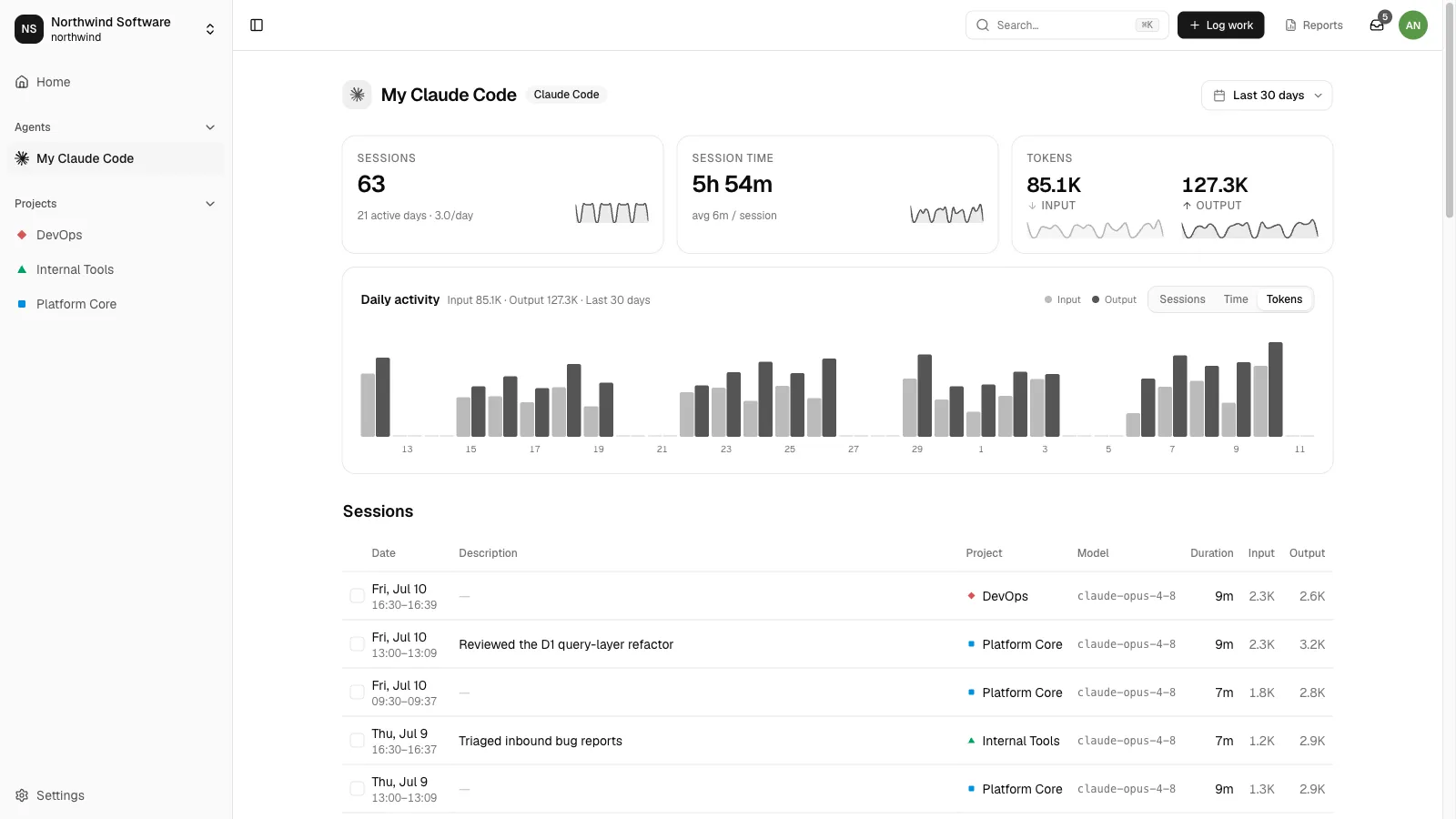 Agent sessions captured by the plugin